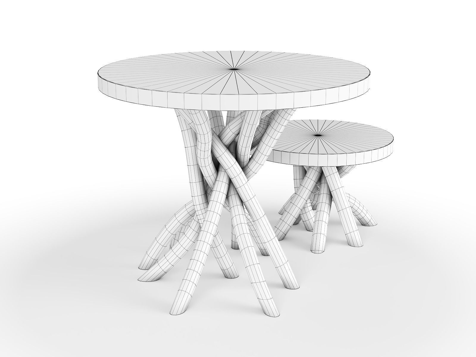 The wooden tables with a base of branches 3D model_8