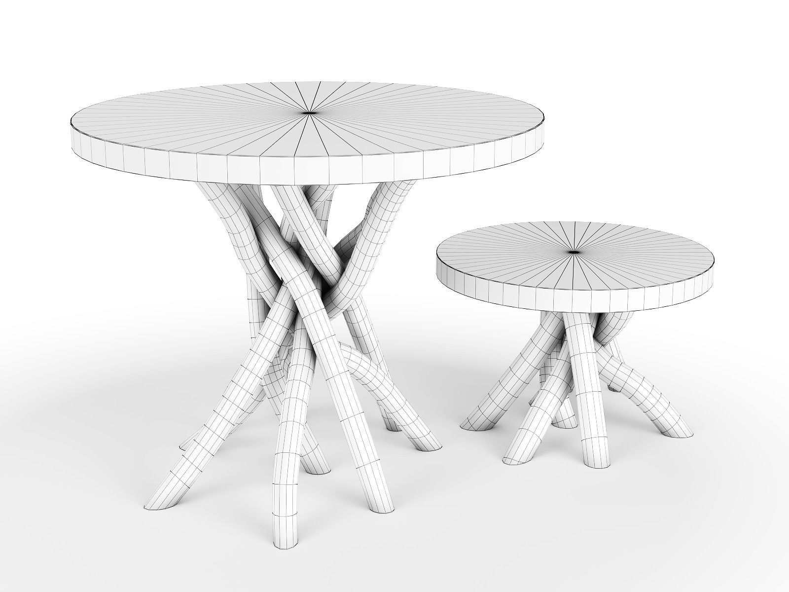 The wooden tables with a base of branches 3D model_6
