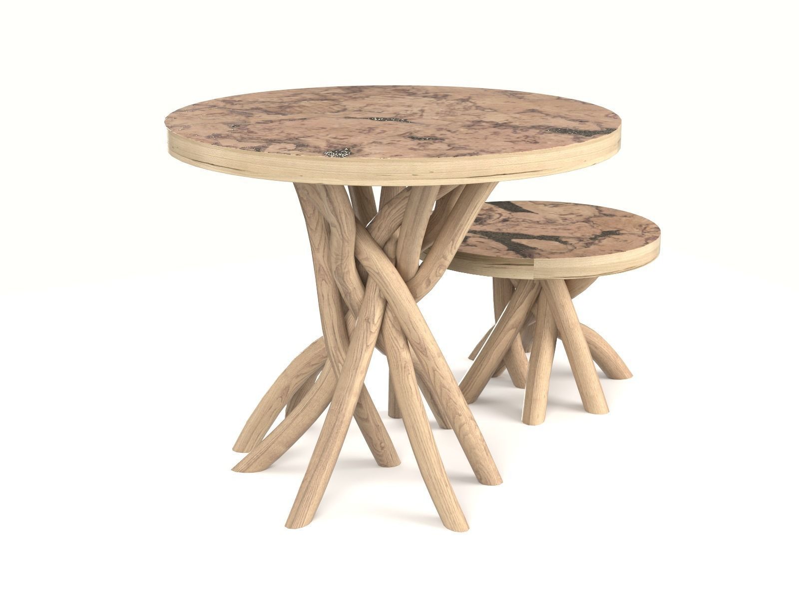 The wooden tables with a base of branches 3D model_3