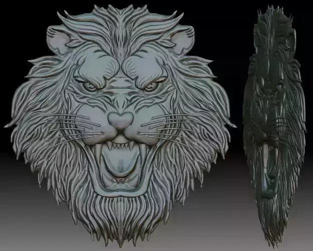 Lion Head 3D bas-relief for CNC router 3D print model