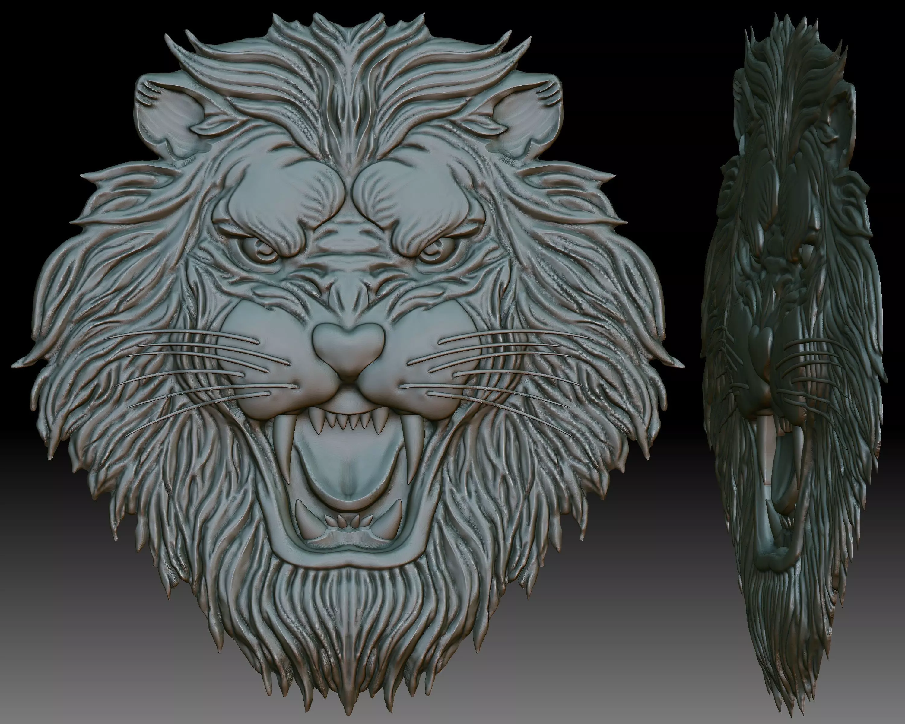 Lion Head 3D bas-relief for CNC router 3D print model