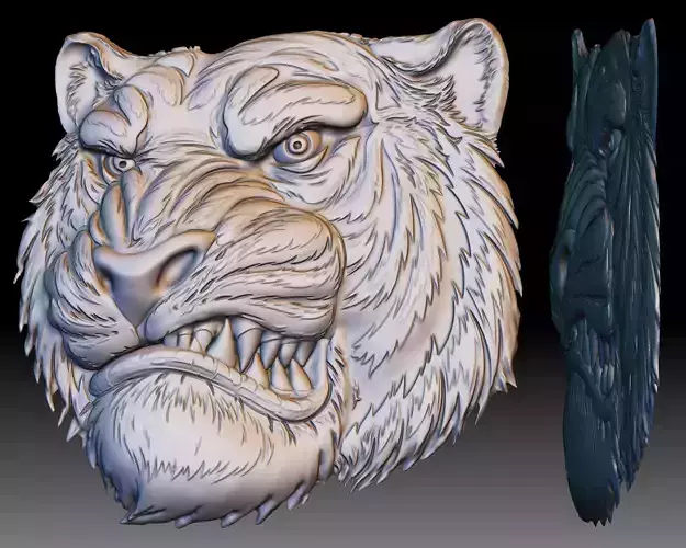 Tiger head low relief for CNC router or printer
