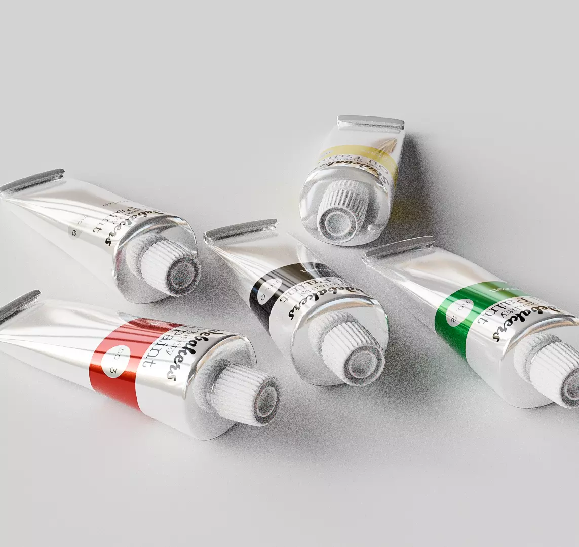 Set of tubes of oil paint Low-poly 3D model_0