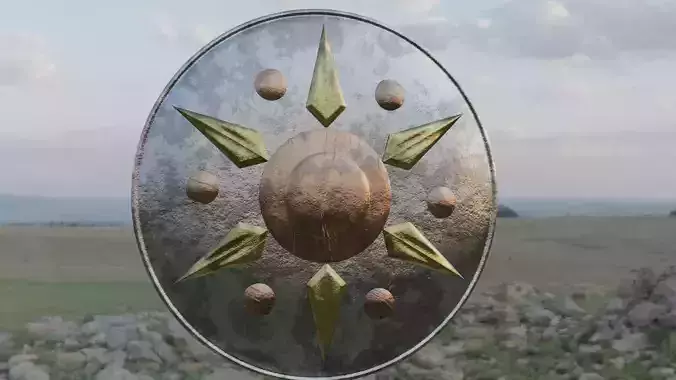 A Shield metal in middle of field Low-poly 3D model