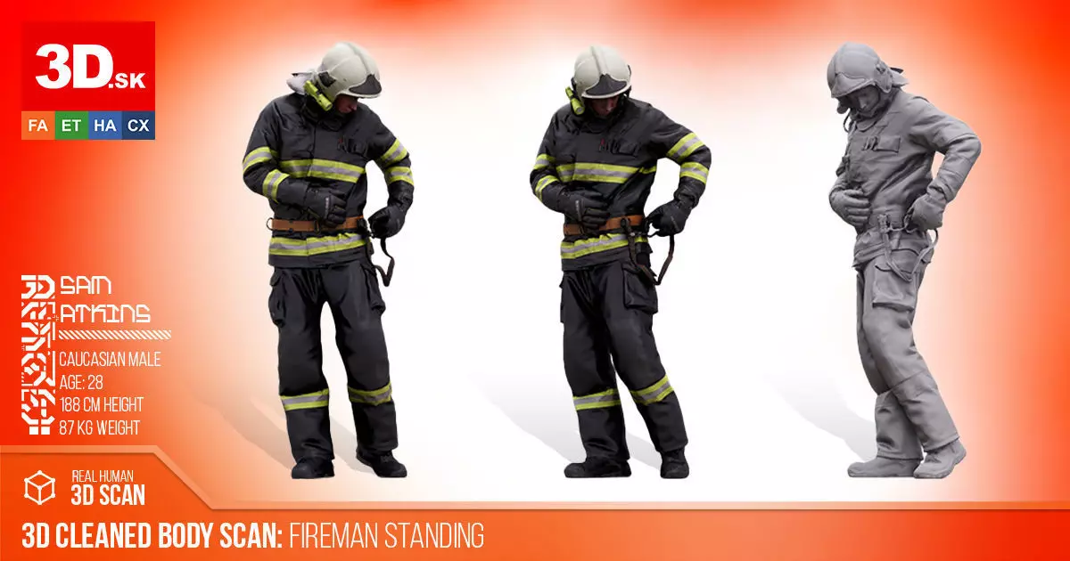 Cleaned 3D scan Sam Atkins Fireman Standing 3D model_0