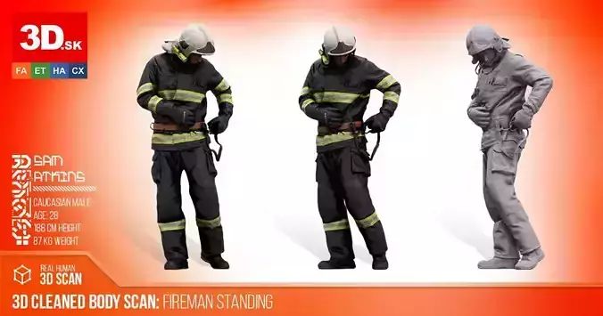 Cleaned 3D scan Sam Atkins Fireman Standing 3D model