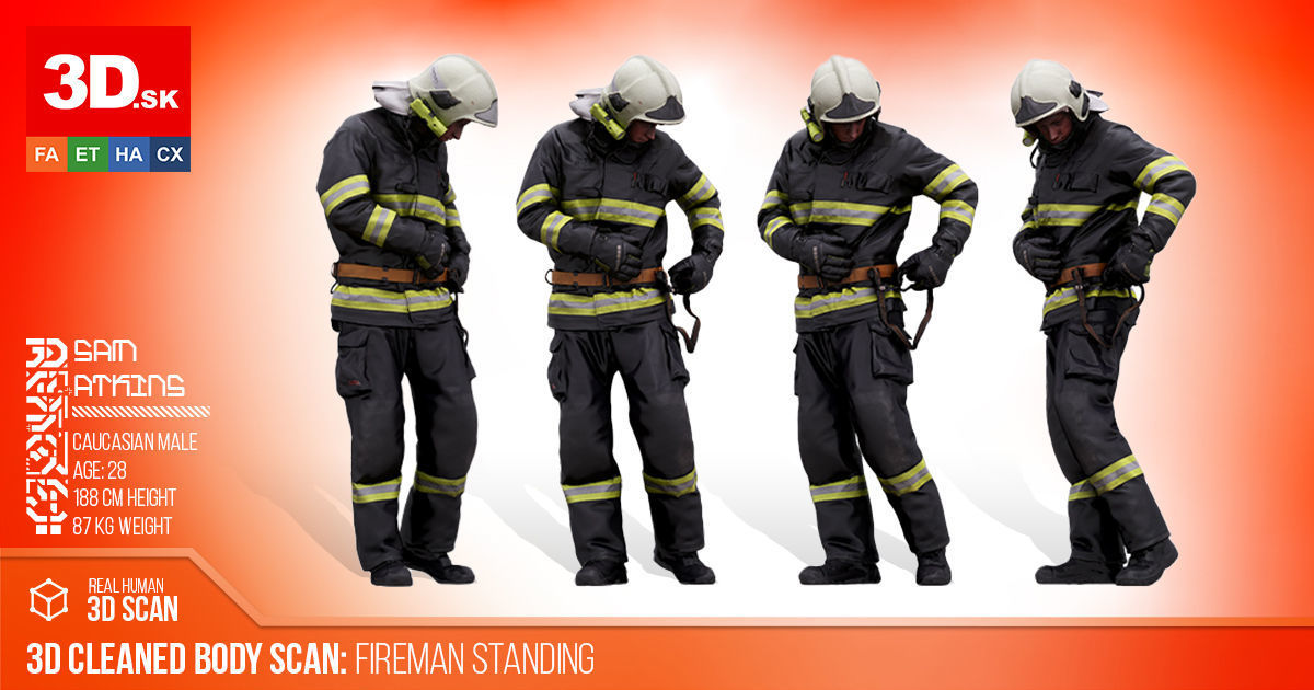 Cleaned 3D scan Sam Atkins Fireman Standing 3D model_1