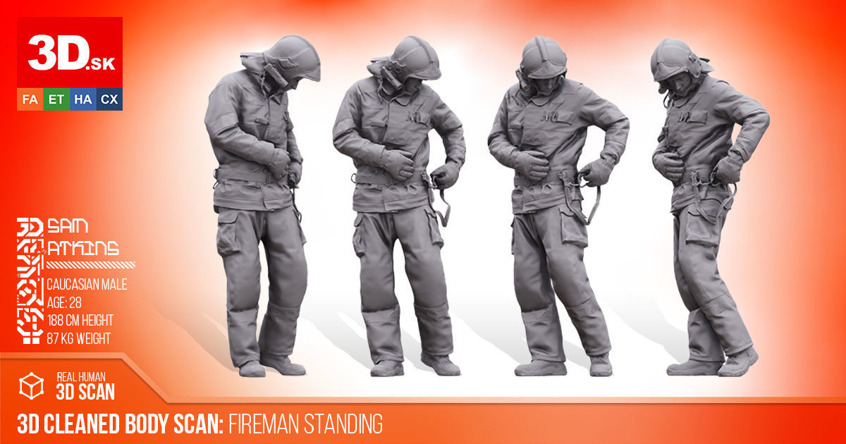 Cleaned 3D scan Sam Atkins Fireman Standing 3D model_2