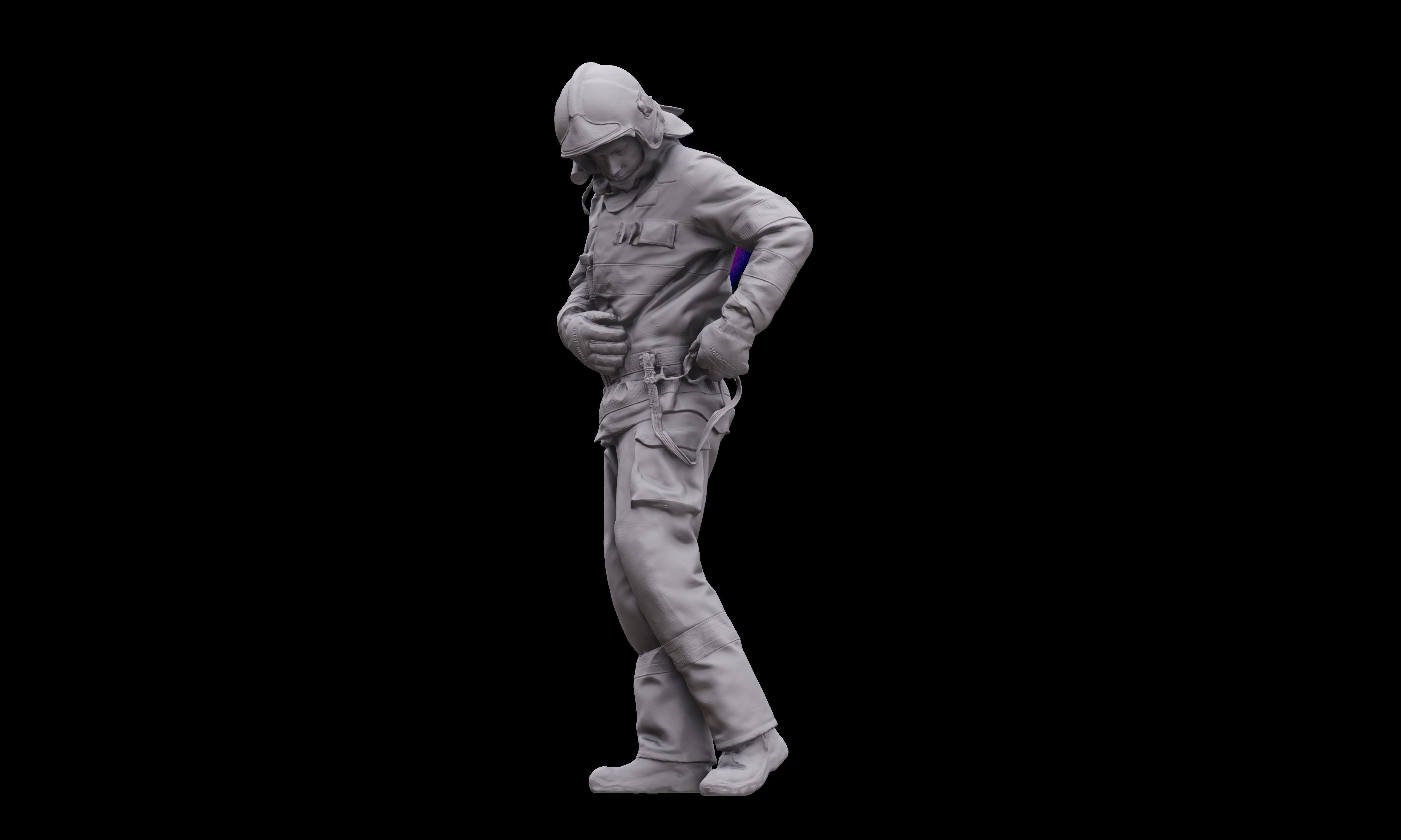 Cleaned 3D scan Sam Atkins Fireman Standing 3D model_8