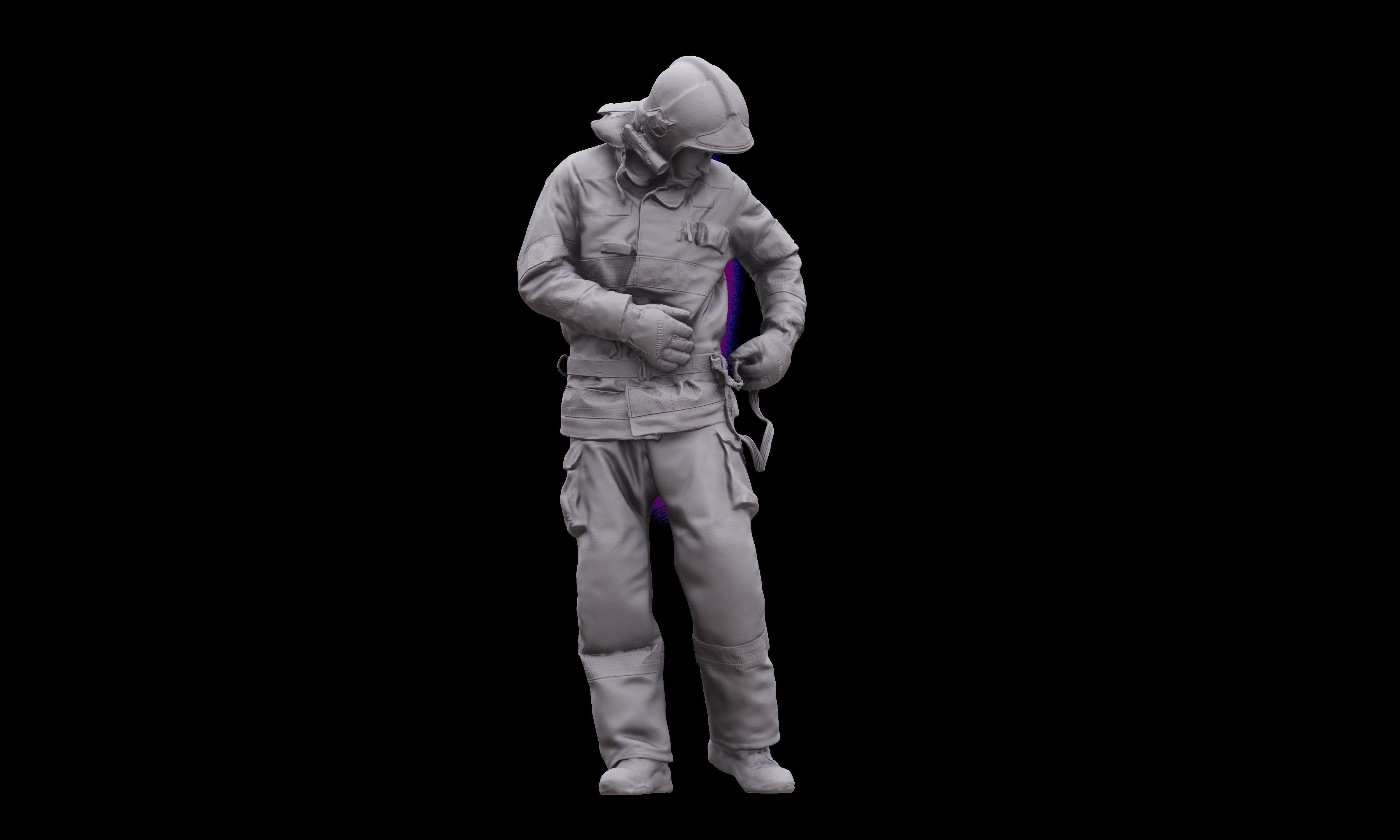Cleaned 3D scan Sam Atkins Fireman Standing 3D model_10