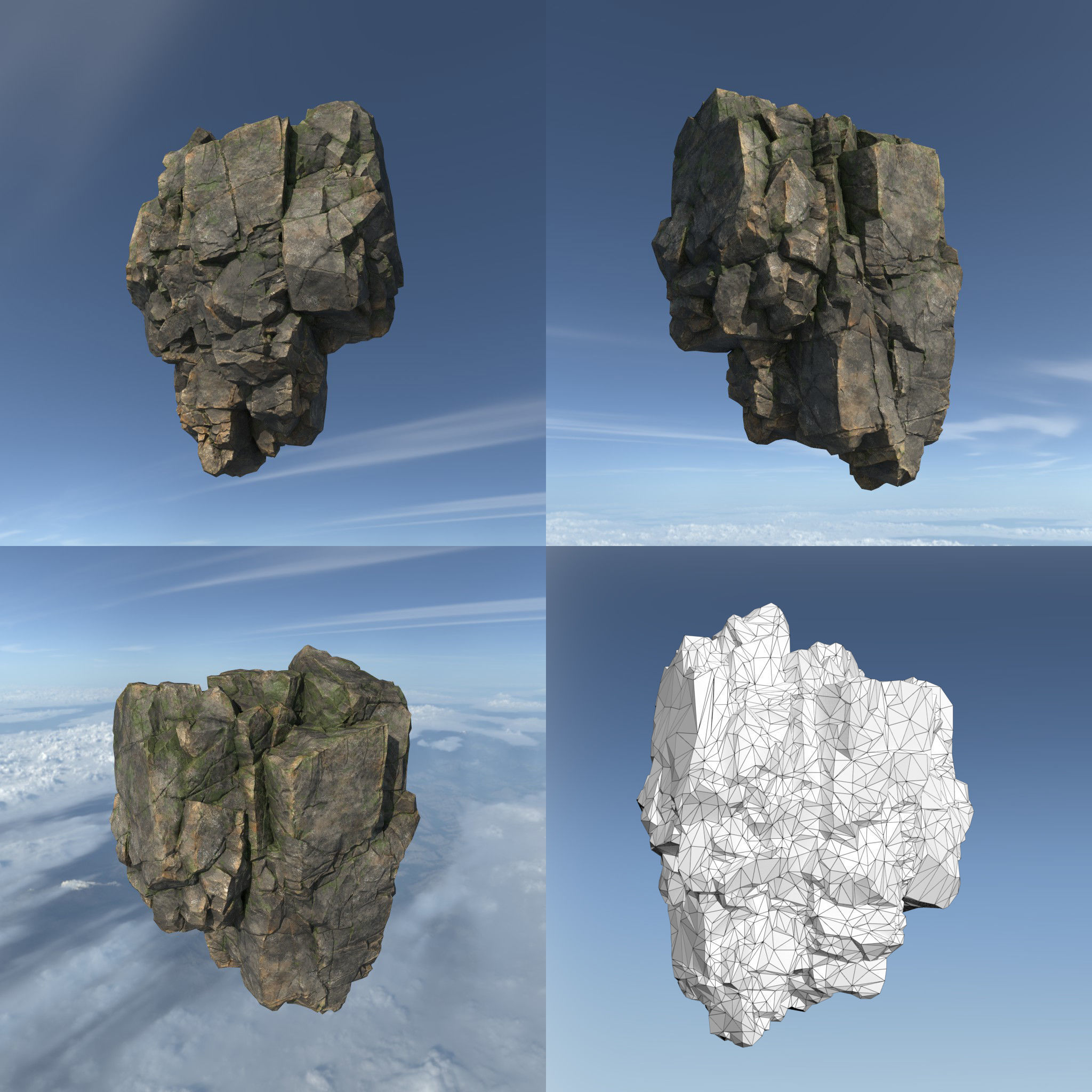 Low poly Mossy Floating Island Rock Pack 211205 Low-poly 3D model_10