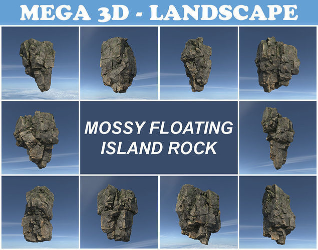 Low poly Mossy Floating Island Rock Pack 211205 Low-poly 3D model