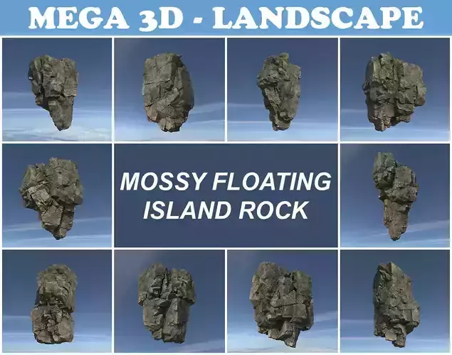Low poly Mossy Floating Island Rock Pack 211205 Low-poly 3D model