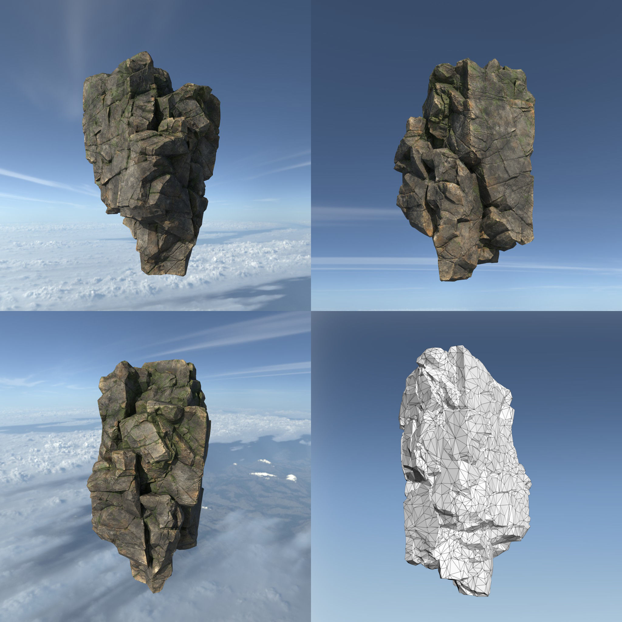 Low poly Mossy Floating Island Rock Pack 211205 Low-poly 3D model_2