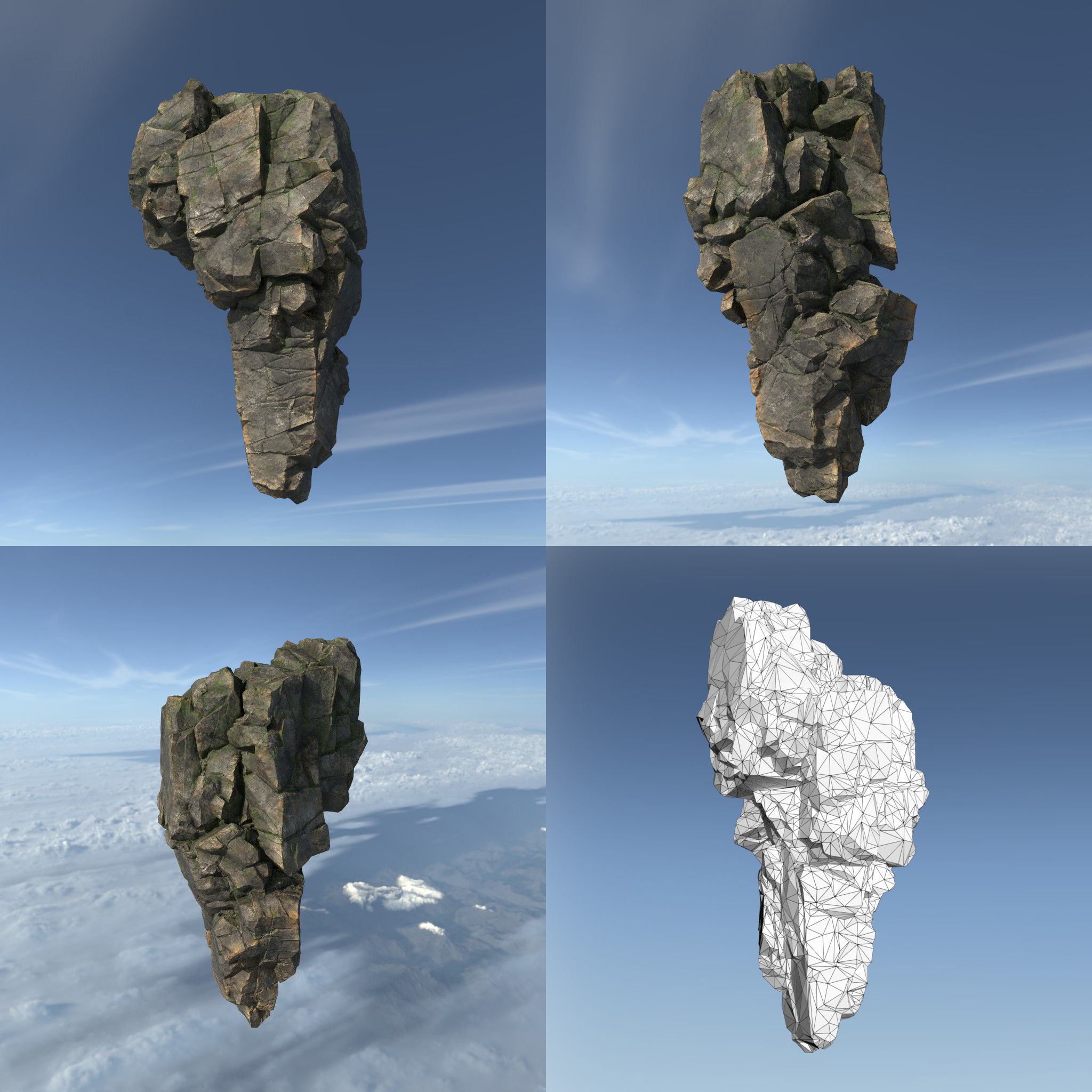 Low poly Mossy Floating Island Rock Pack 211205 Low-poly 3D model_14