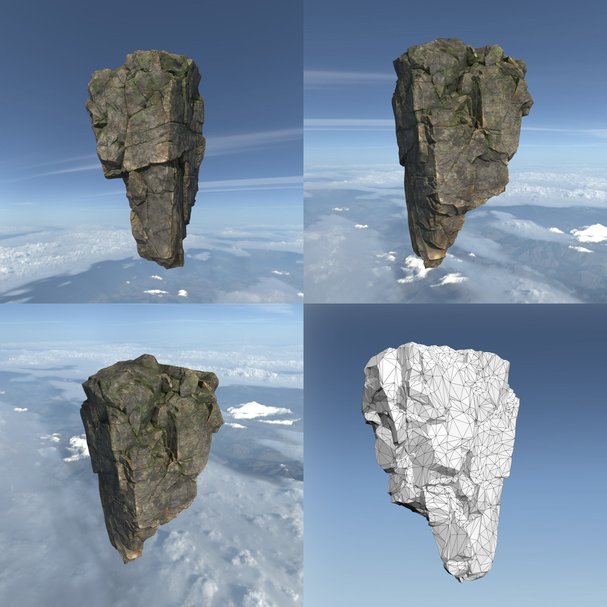 Low poly Mossy Floating Island Rock Pack 211205 Low-poly 3D model_4