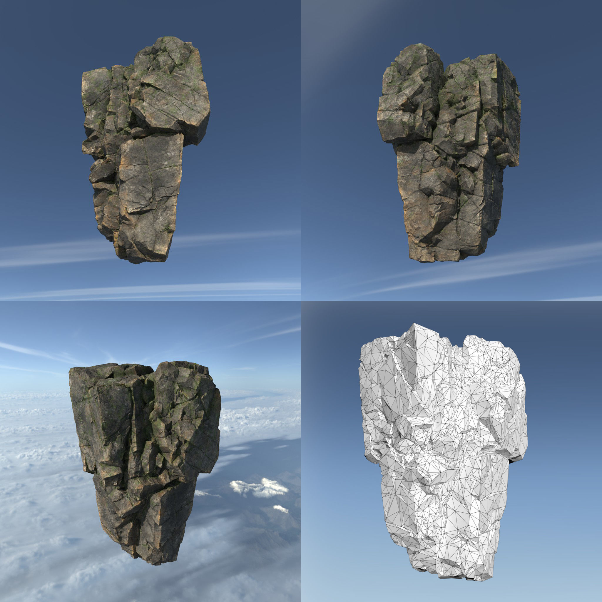 Low poly Mossy Floating Island Rock Pack 211205 Low-poly 3D model_18