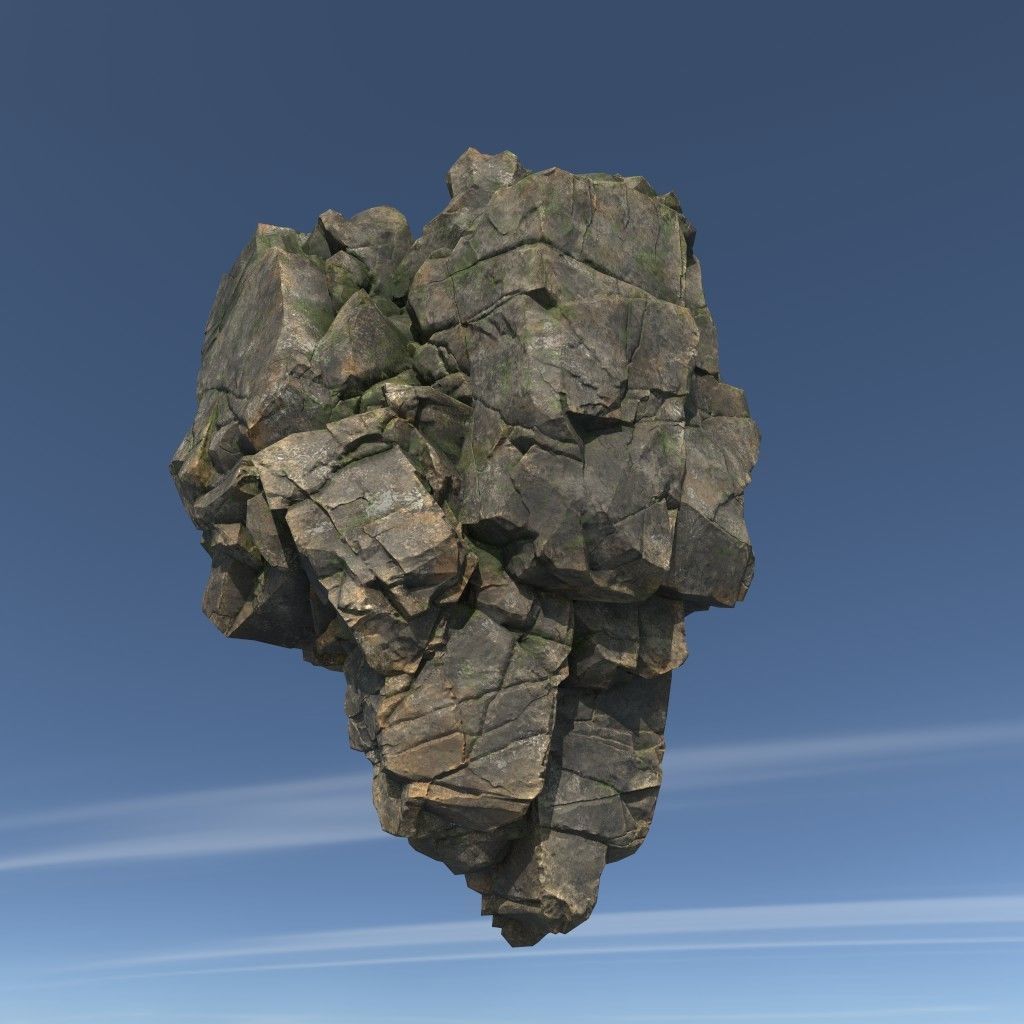 Low poly Mossy Floating Island Rock Pack 211205 Low-poly 3D model_11