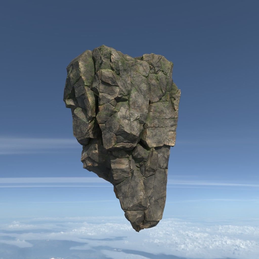 Low poly Mossy Floating Island Rock Pack 211205 Low-poly 3D model_3
