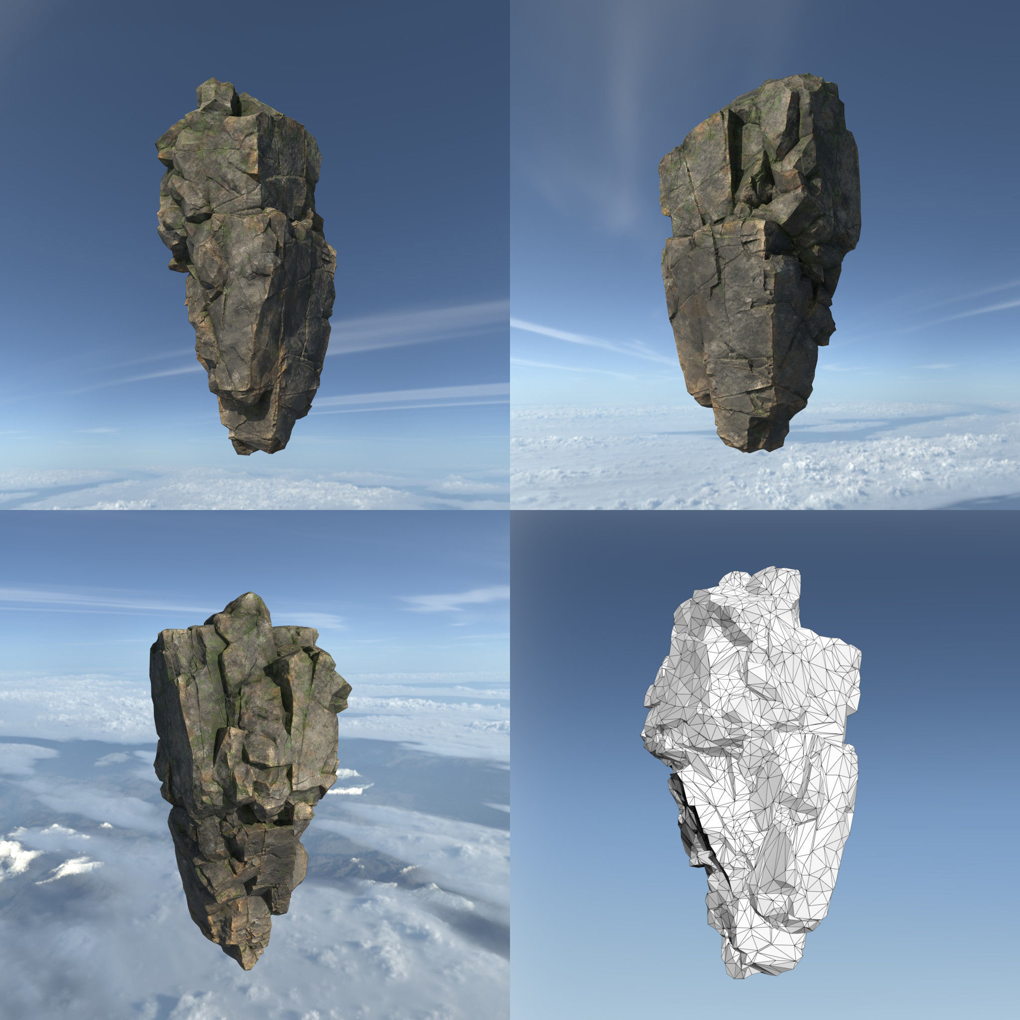 Low poly Mossy Floating Island Rock Pack 211205 Low-poly 3D model_8