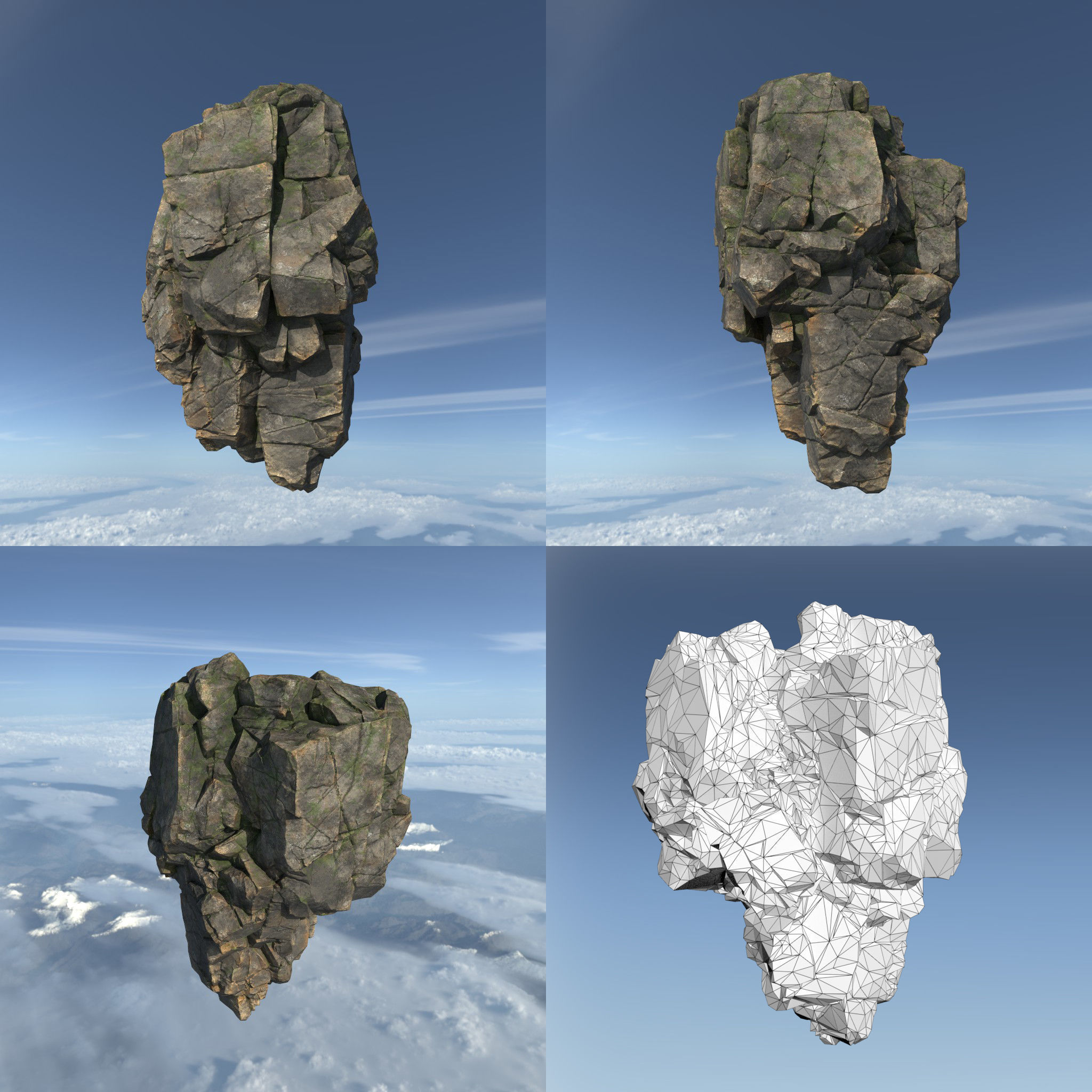 Low poly Mossy Floating Island Rock Pack 211205 Low-poly 3D model_12