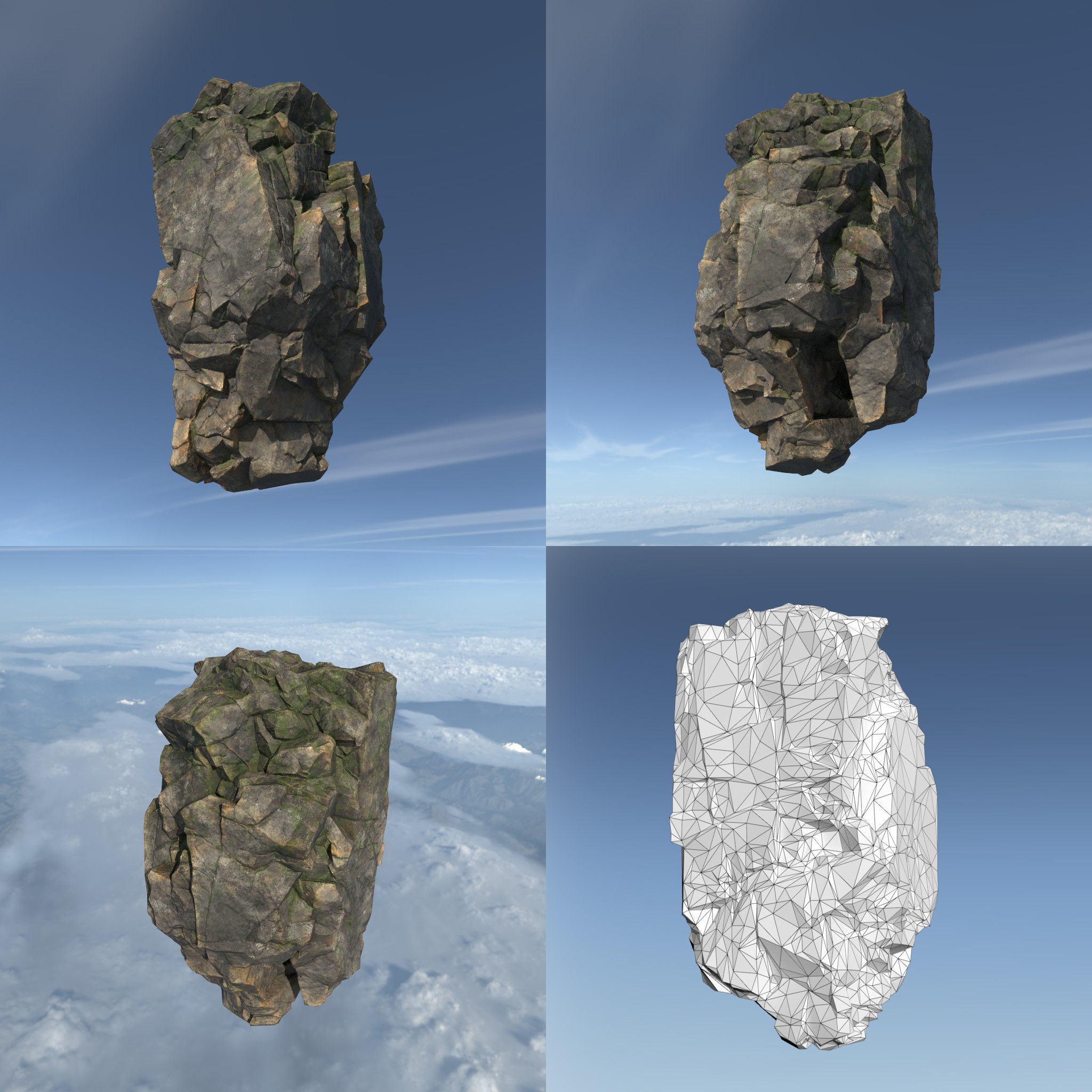 Low poly Mossy Floating Island Rock Pack 211205 Low-poly 3D model_6