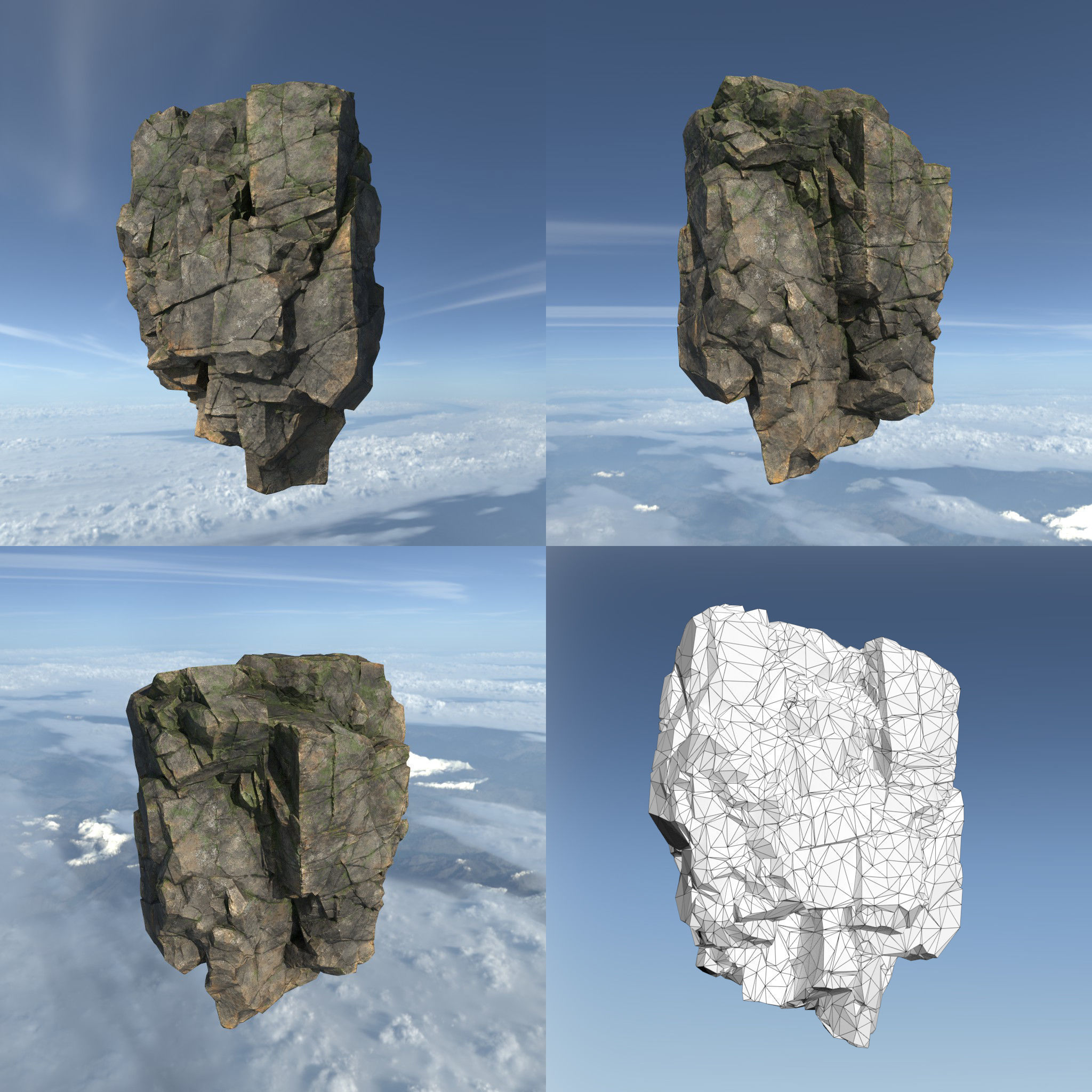 Low poly Mossy Floating Island Rock Pack 211205 Low-poly 3D model_20