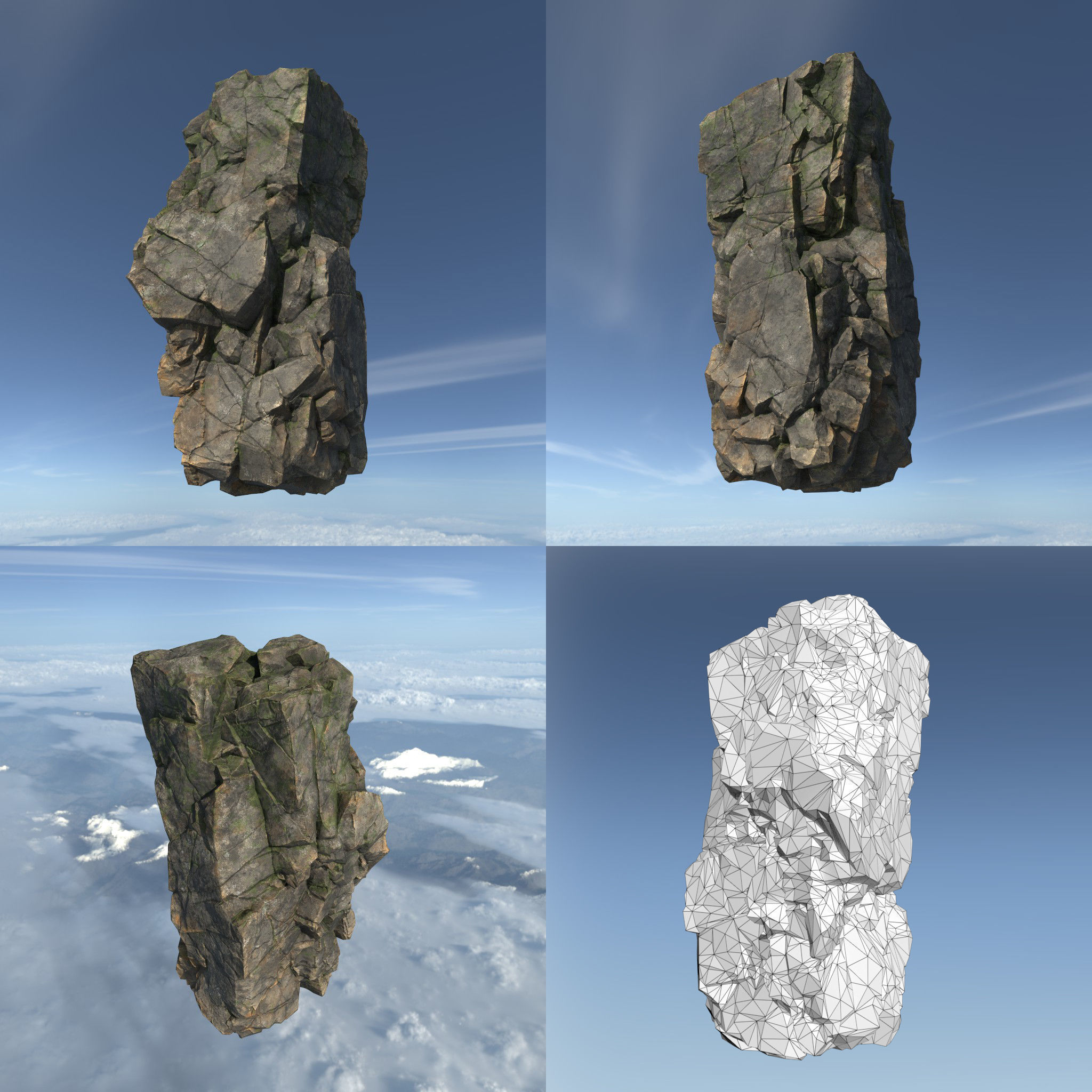 Low poly Mossy Floating Island Rock Pack 211205 Low-poly 3D model_16