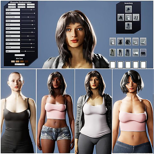 Female Custom Characters UE4 and FBX Low-poly 3D model