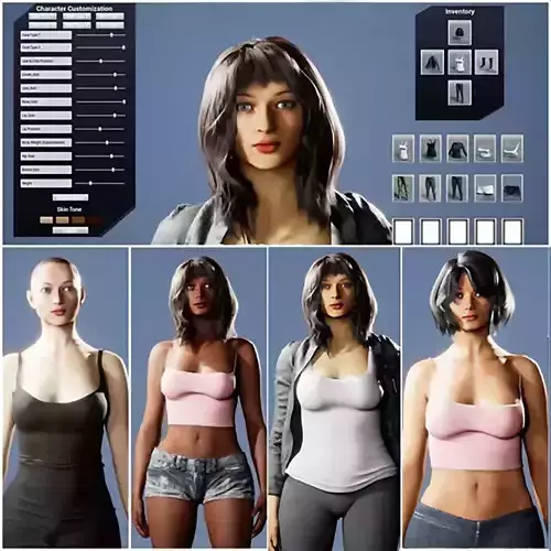 Female Custom Characters UE4 and FBX Low-poly 3D model