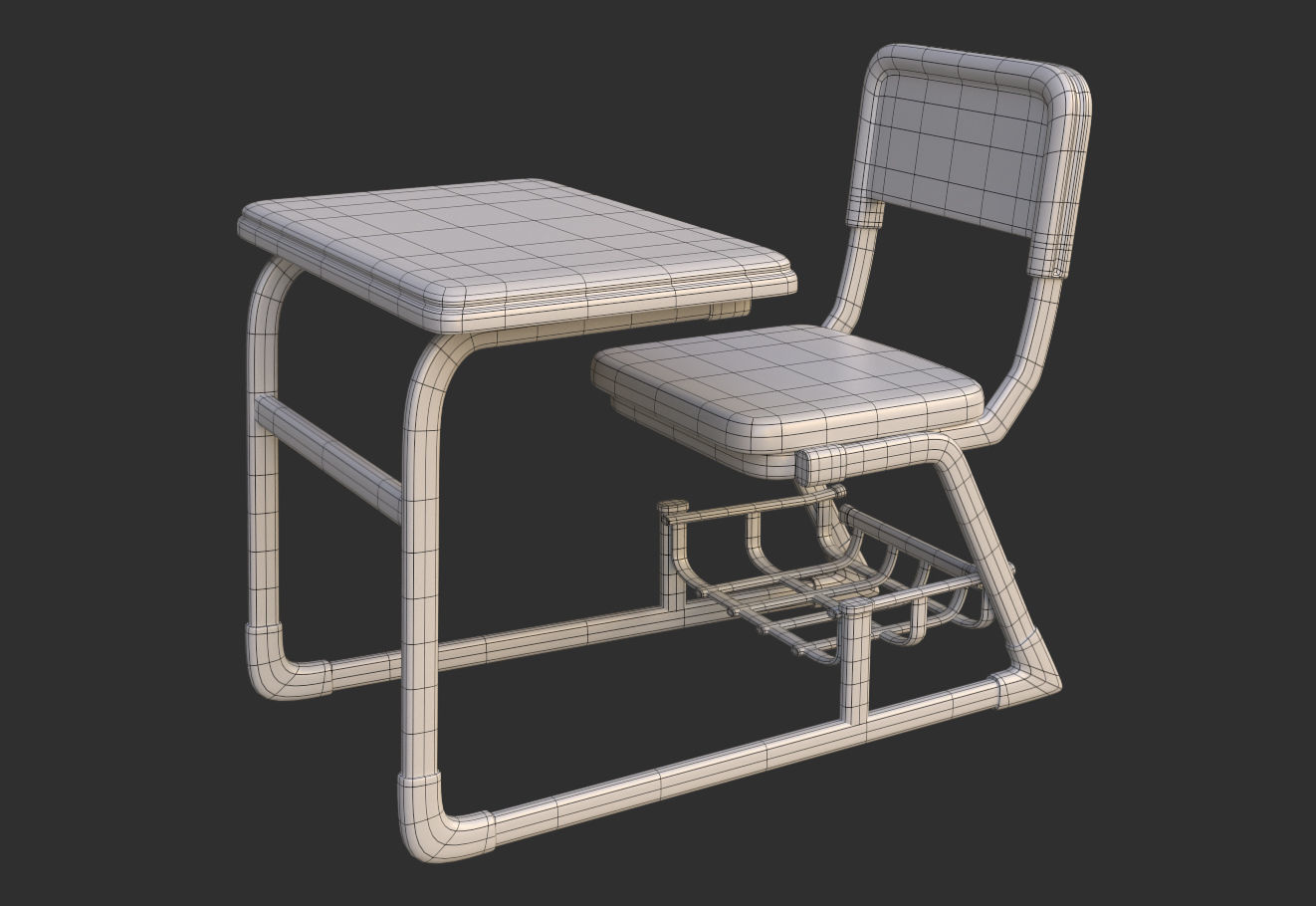 SubD - Stylized Student Desk Low-poly 3D model_1