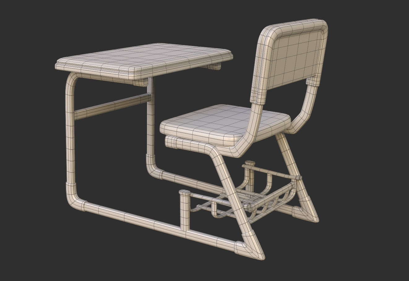 SubD - Stylized Student Desk Low-poly 3D model_3