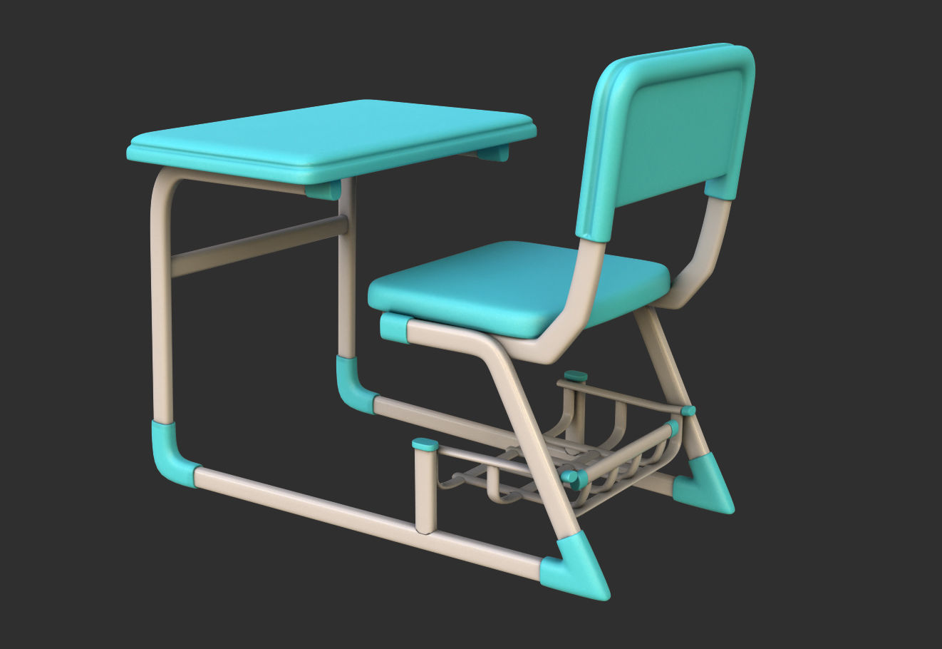 SubD - Stylized Student Desk Low-poly 3D model_2