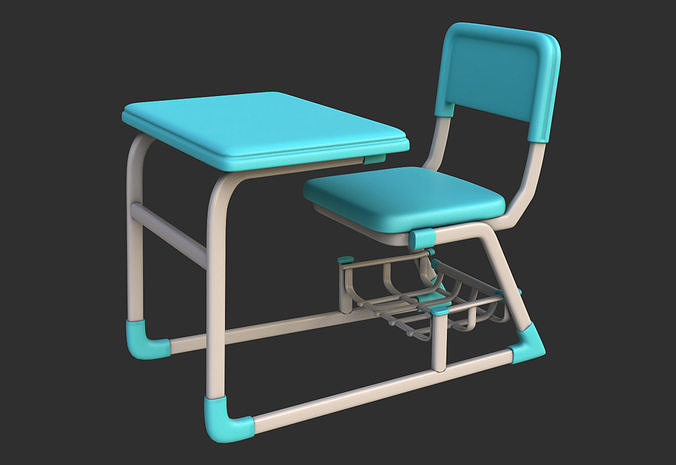 SubD - Stylized Student Desk Low-poly 3D model