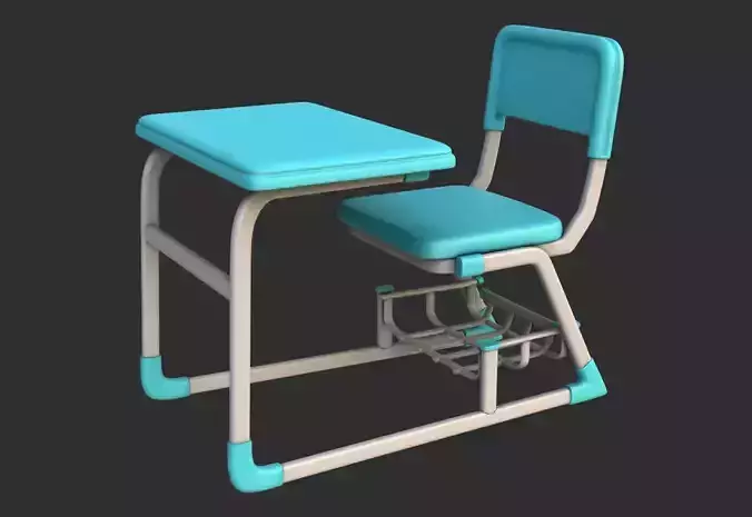SubD - Stylized Student Desk Low-poly 3D model
