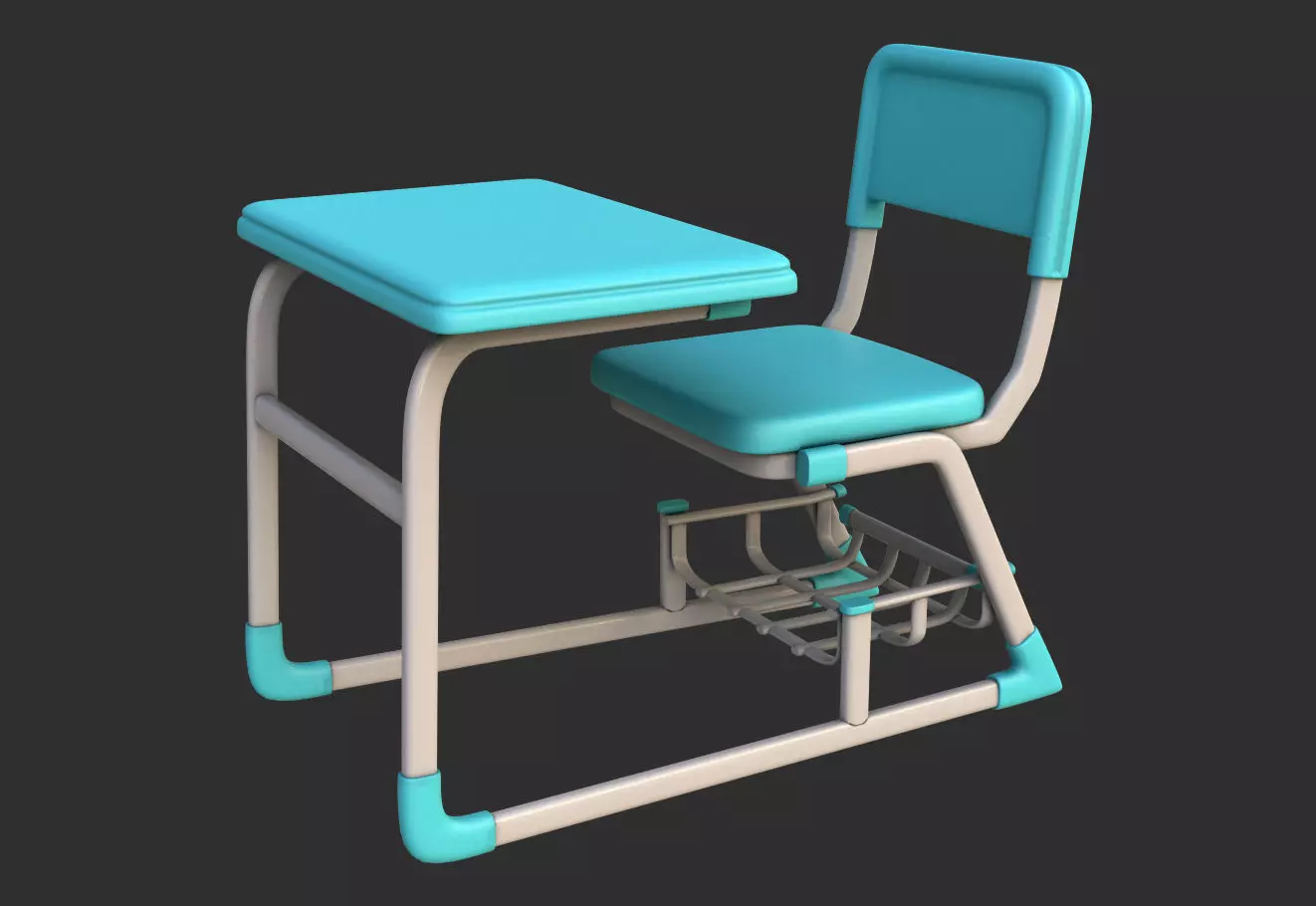 SubD - Stylized Student Desk Low-poly 3D model_0