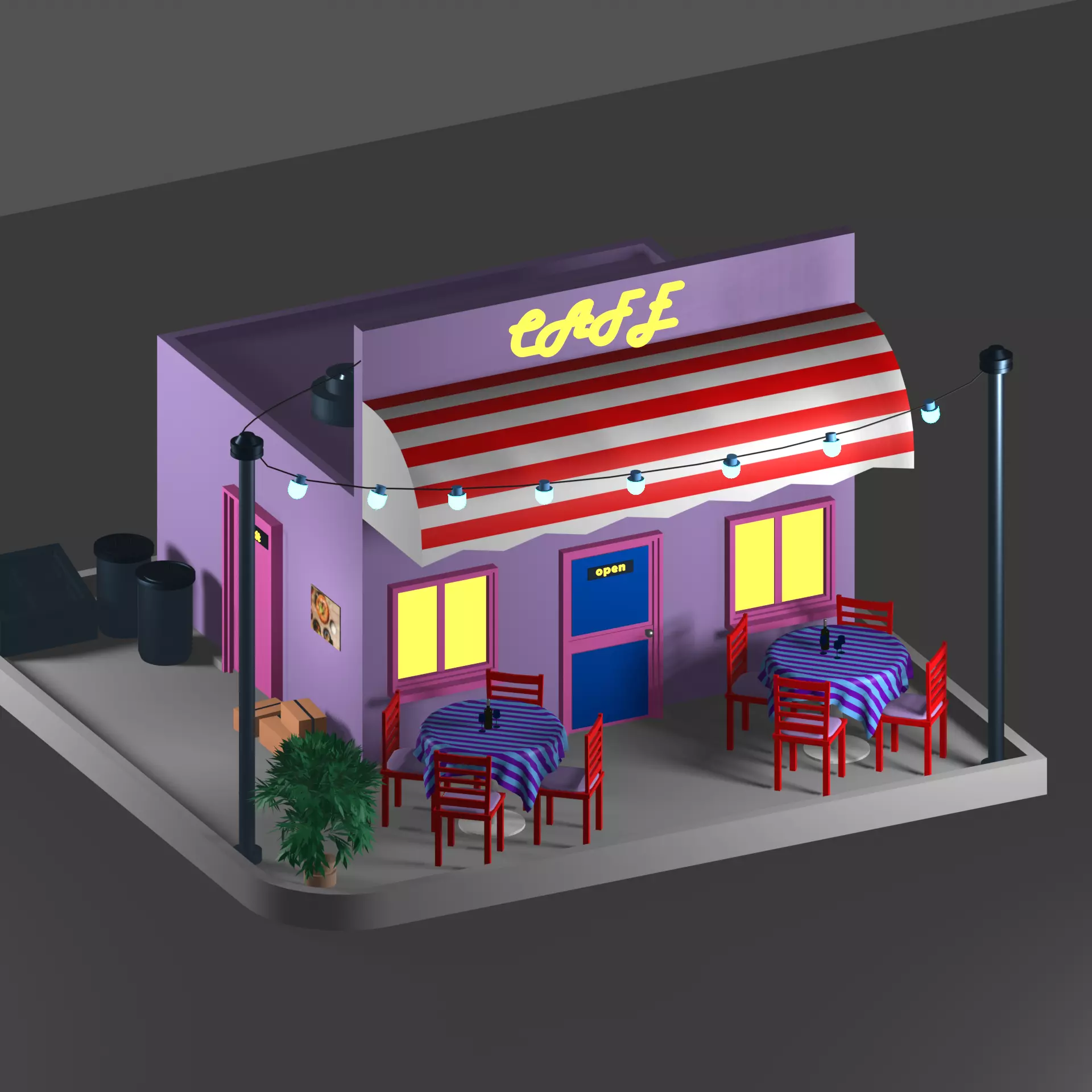 CAFE LOWPOLY 3D model_0