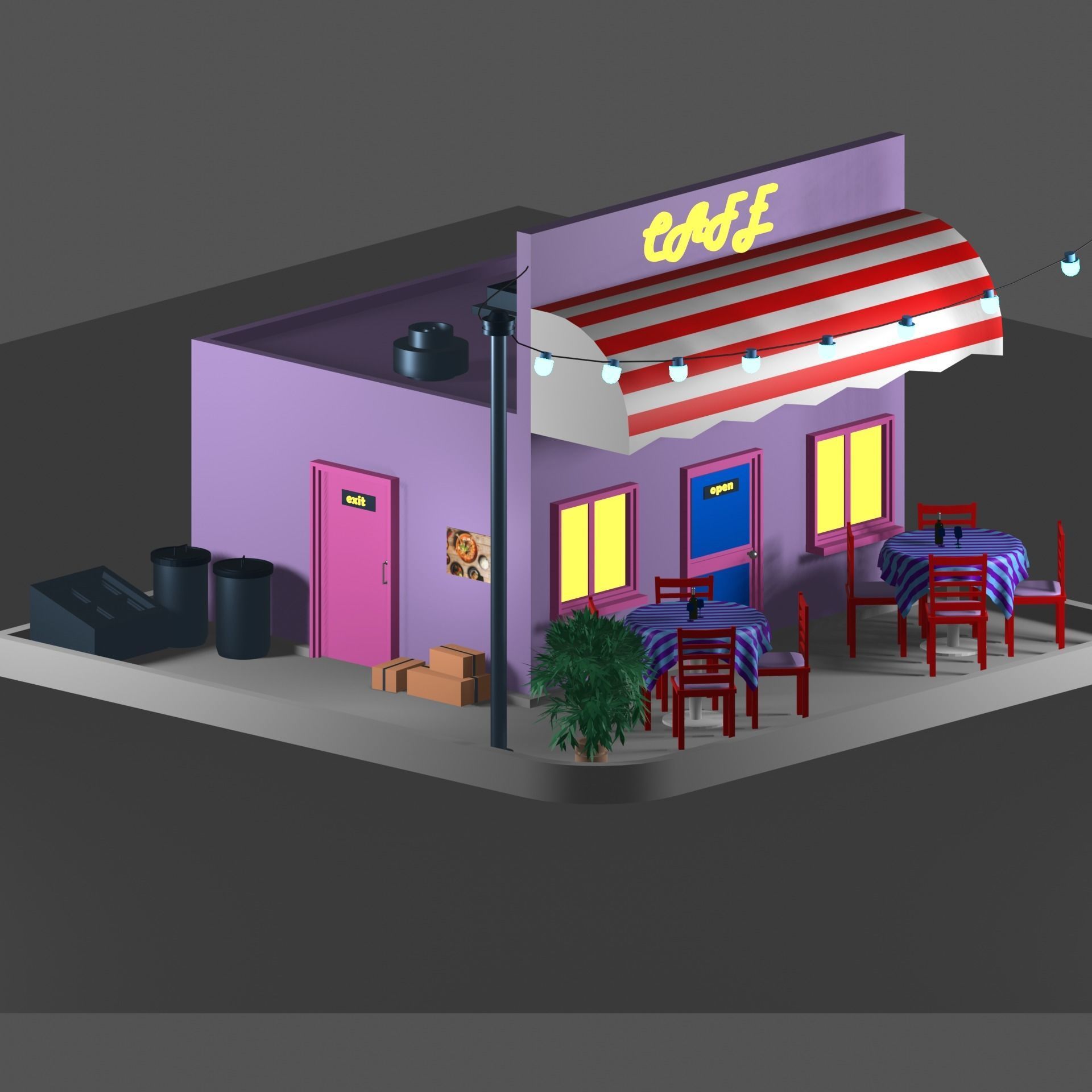 CAFE LOWPOLY 3D model_1