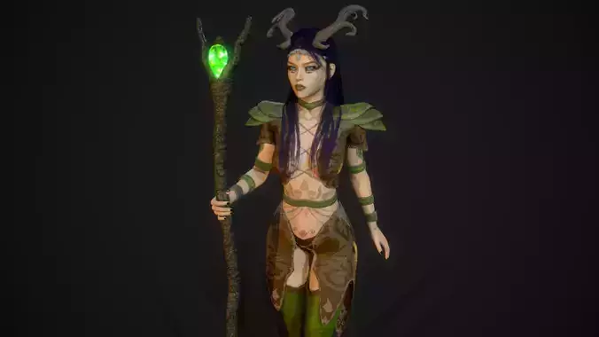 Forest Druid Girl - Game Ready Low-poly 3D model