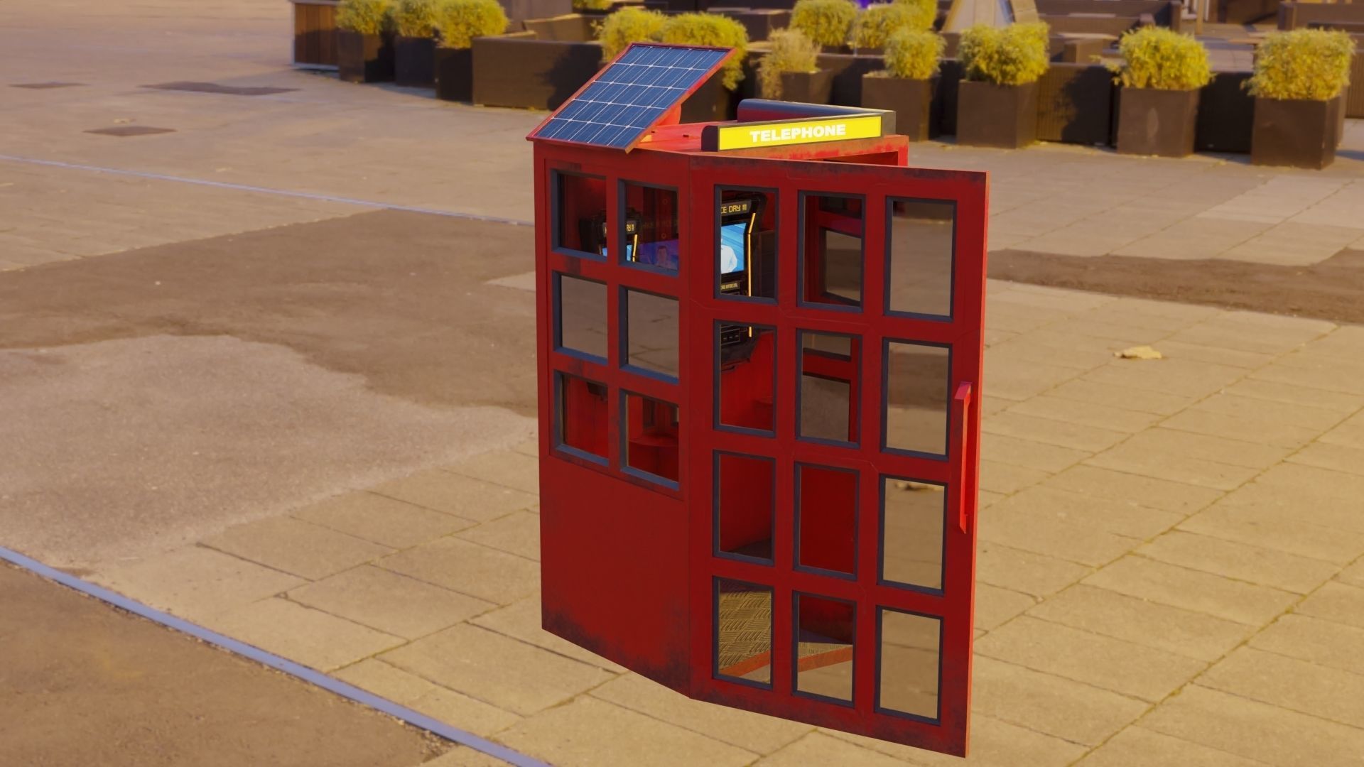 Telephone Booth 3D model and Rigged 3D model_3