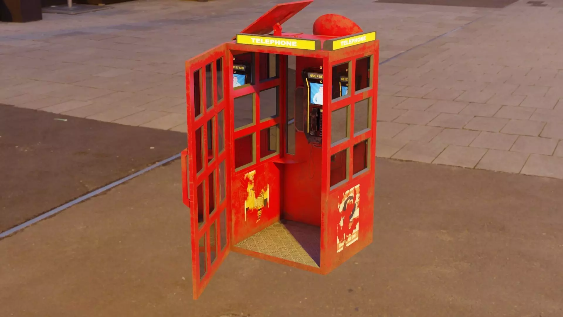 Telephone Booth 3D model and Rigged 3D model_0