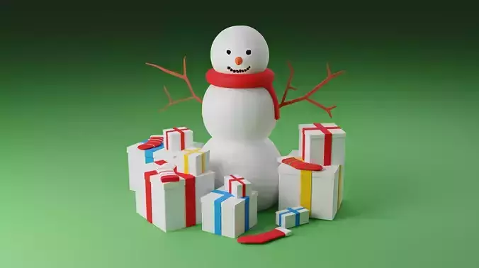 Christmas and New Year Set Low-Poly 3D Model