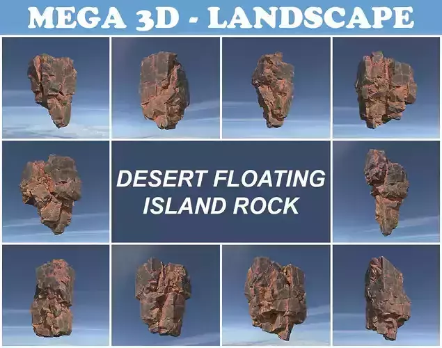 Low poly Desert Floating Island Rock Pack 211205 Low-poly 3D model