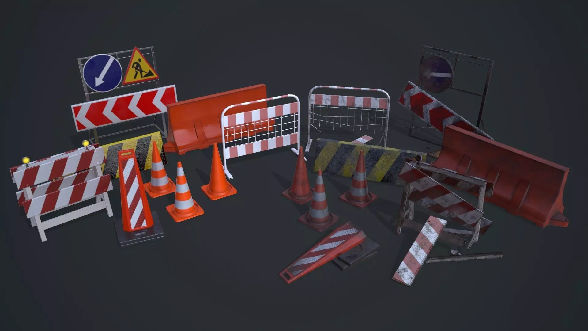 Traffic barriers Low-poly 3D model_0