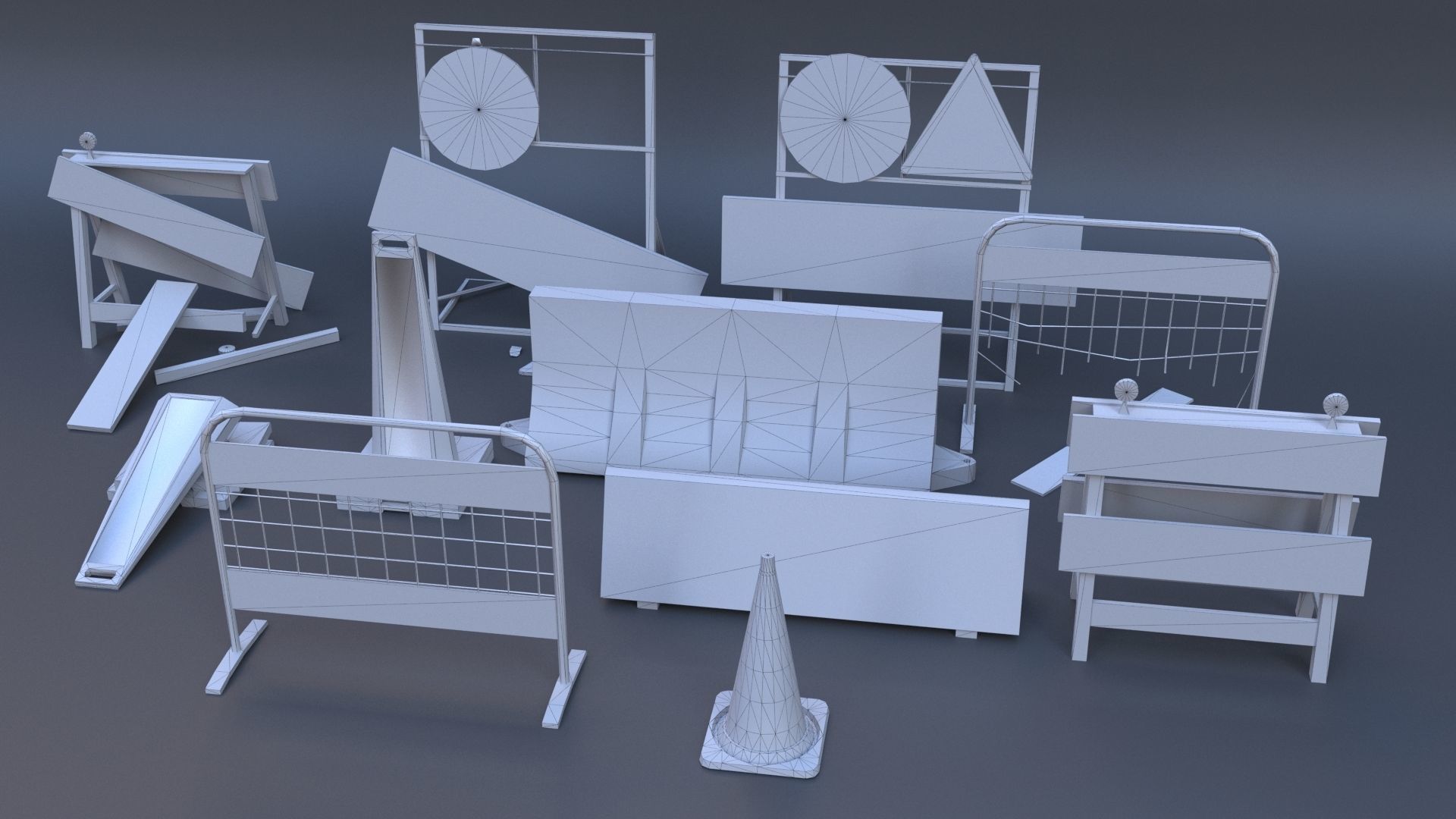 Traffic barriers Low-poly 3D model_20