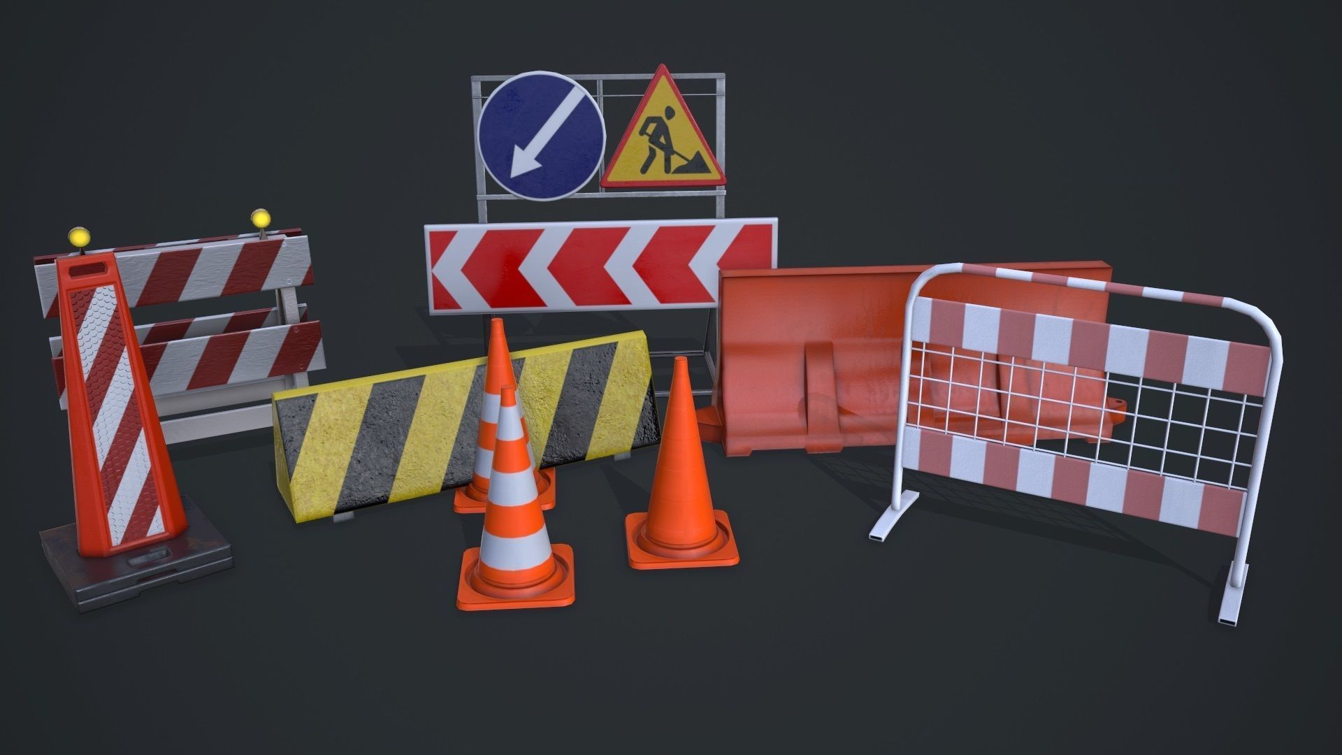 Traffic barriers Low-poly 3D model_1