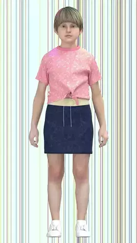 Kid girls T-shirt and denim skirt Low-poly 3D model