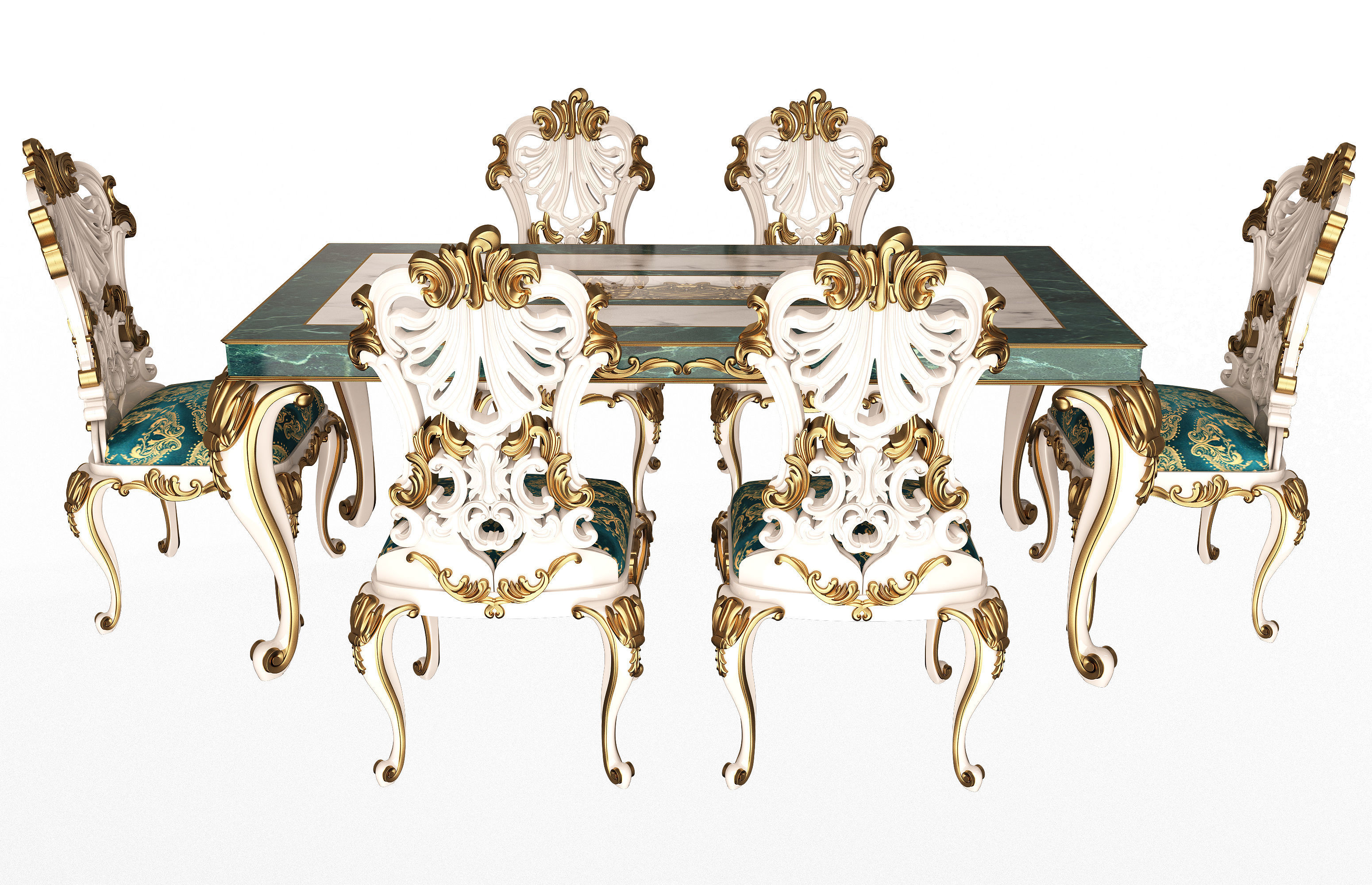 Classic Dinning Table and Chairs Low-poly 3D model_2