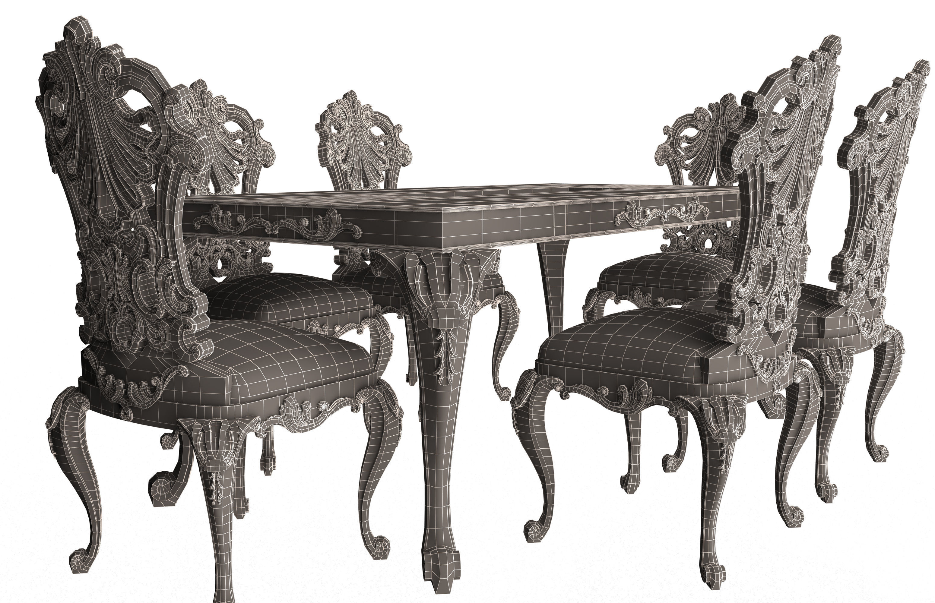 Classic Dinning Table and Chairs Low-poly 3D model_8