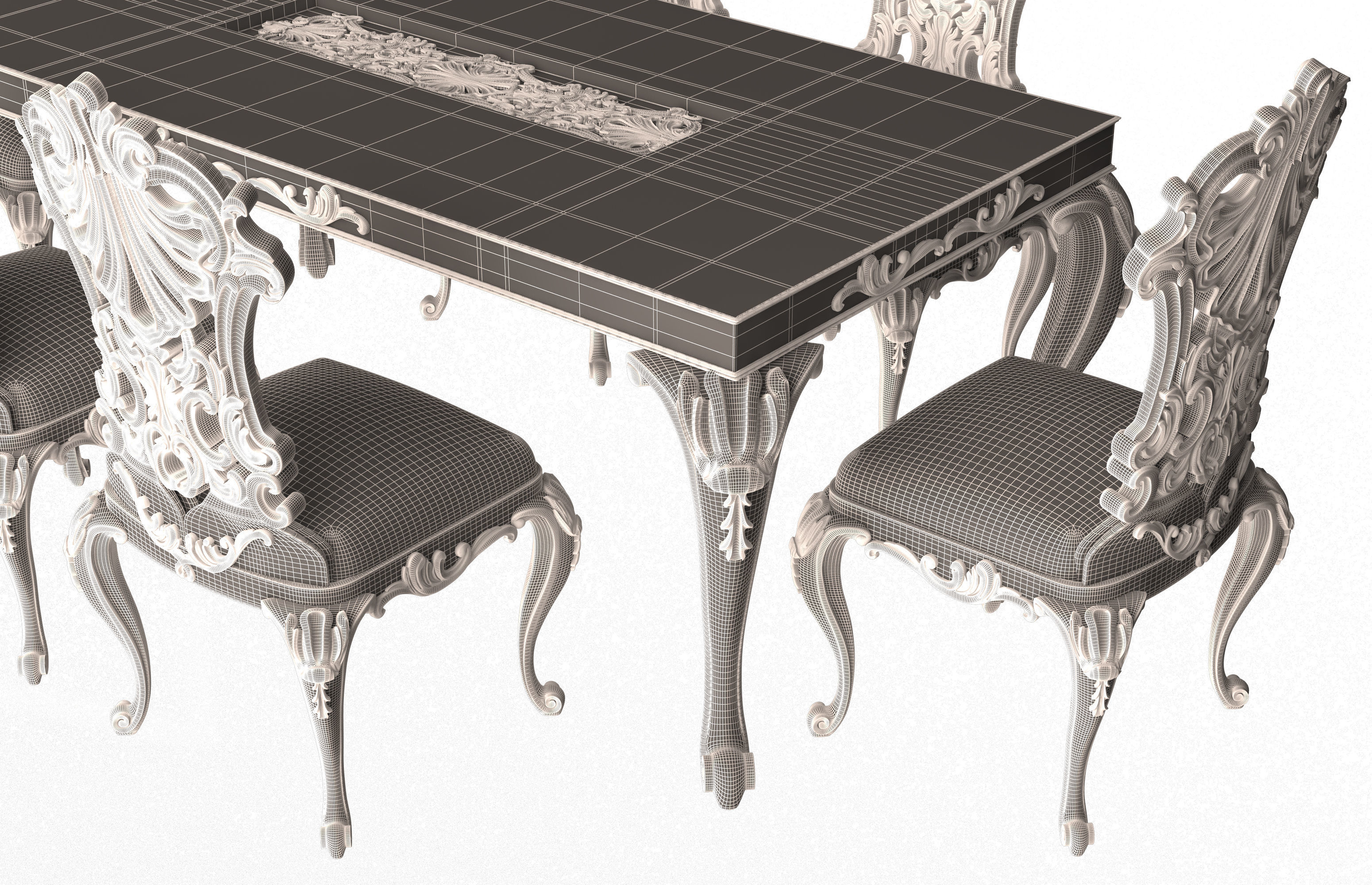 Classic Dinning Table and Chairs Low-poly 3D model_17